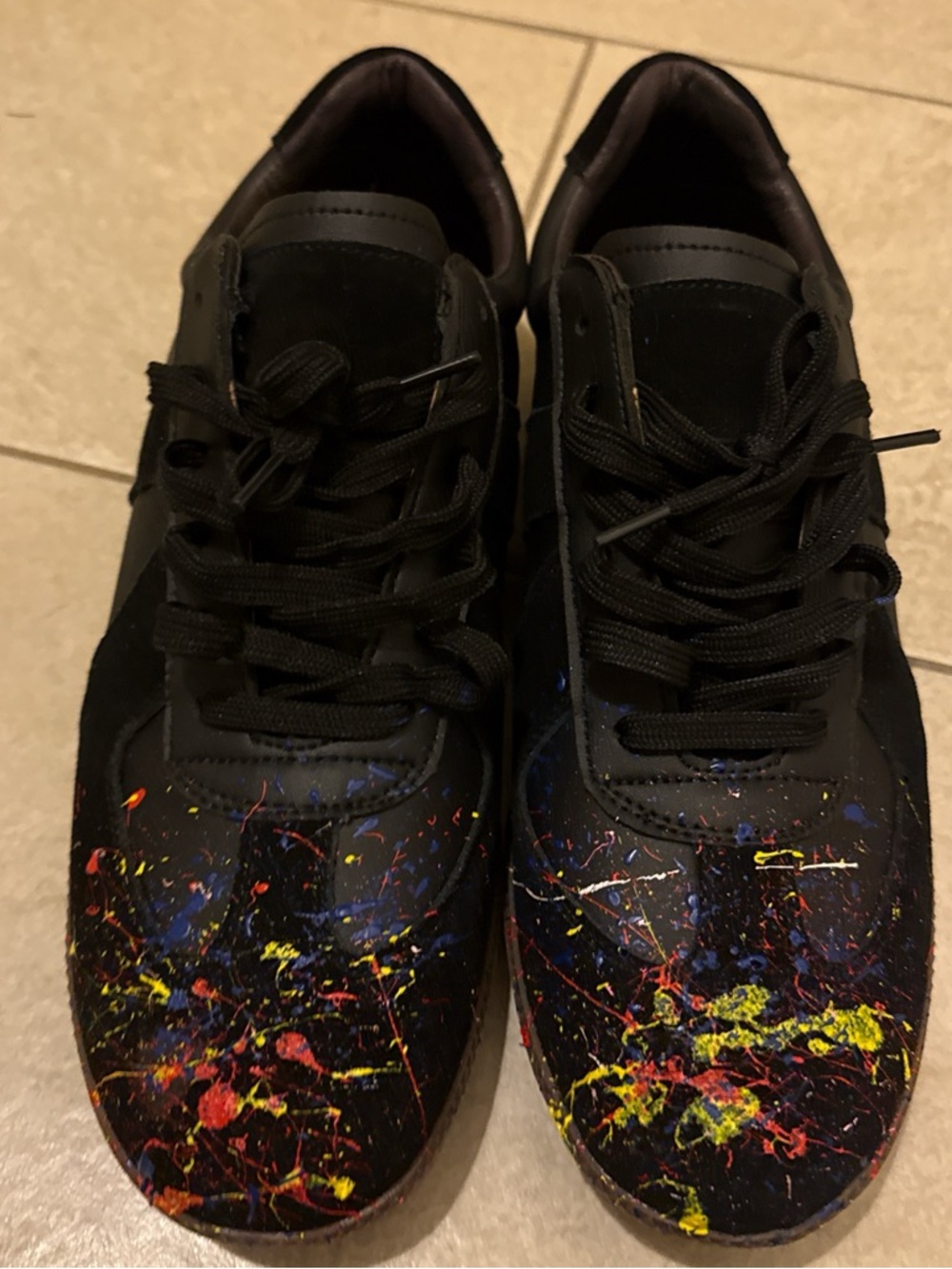 Men's Black Paint-Splatter Casual Sneakers German trainers homemade